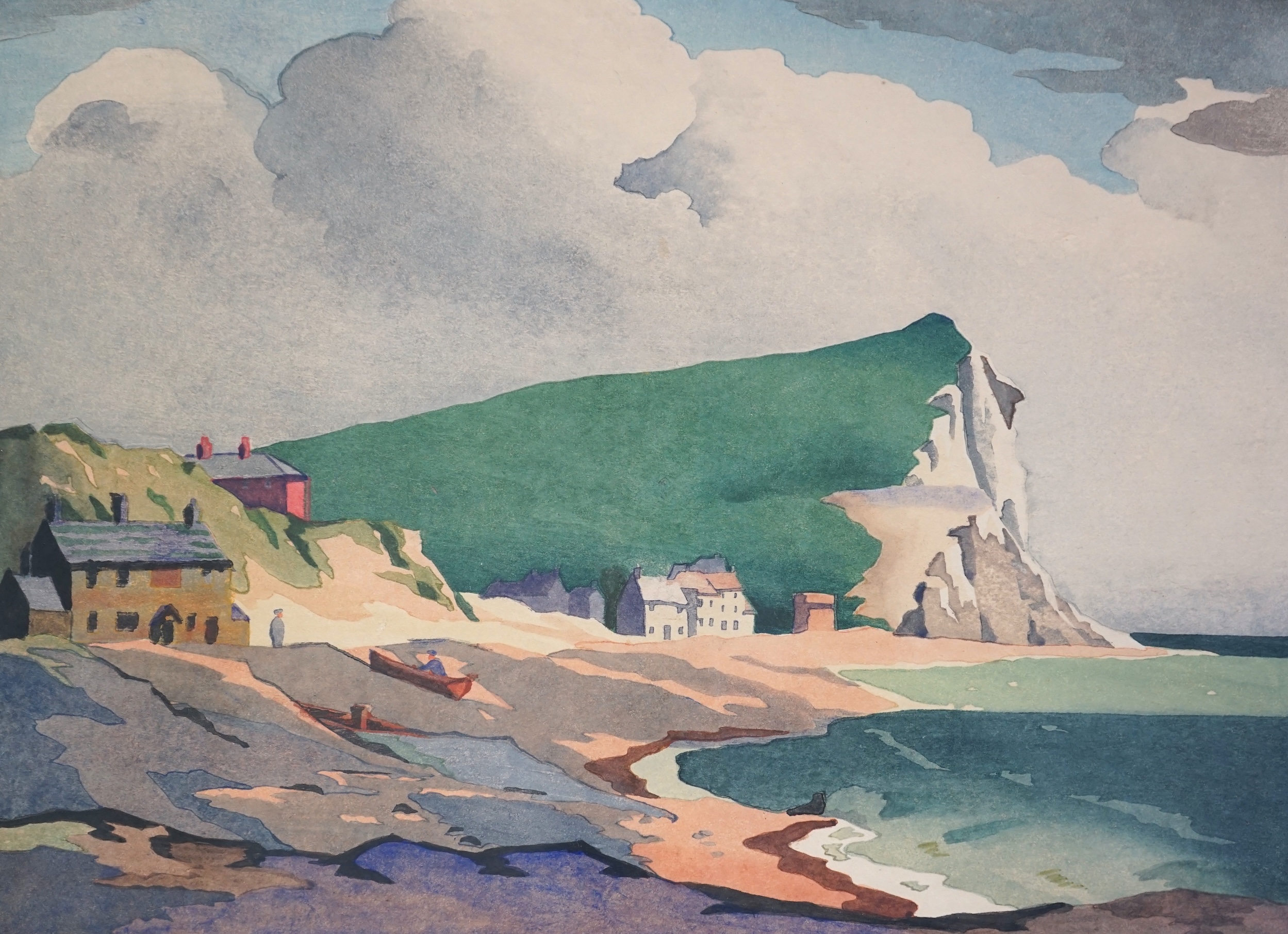 Eric Slater (British, 1896-1963), Seaford Head, Sussex, woodcut, 26 x 36cm